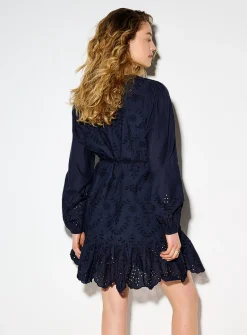 Openwork broderie anglaise belted minidress