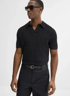 Openwork knit Johnny collar polo