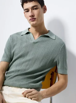 Openwork knit Johnny collar polo