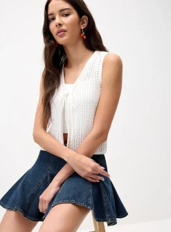 Openwork knit open sweater vest