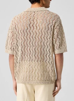 Openwork knit polo collar sweater