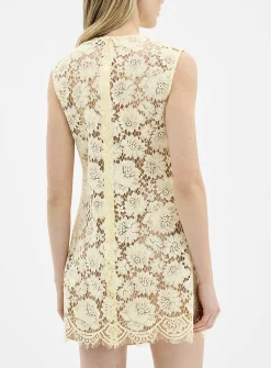 Openwork lace yellow minidress