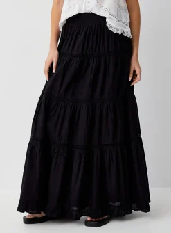 Openwork strips maxi tiered skirt