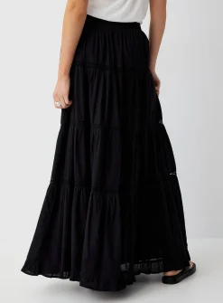 Openwork strips maxi tiered skirt
