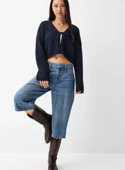 Openwork tie-up cardigan