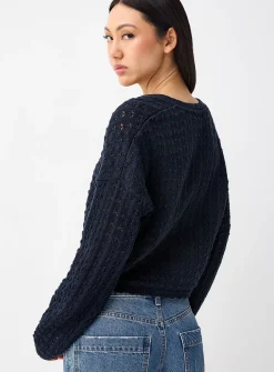 Openwork tie-up cardigan