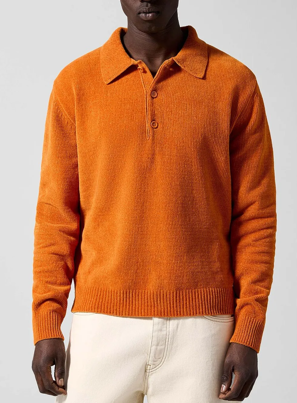 Orange chenille knit polo shirt