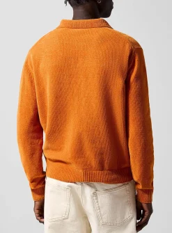 Orange chenille knit polo shirt
