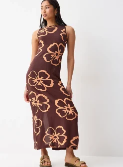 Orange hibiscus maxi dress