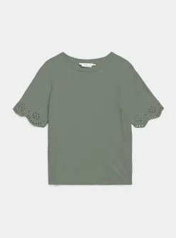 Organic cotton broderie anglaise slub T-shirt