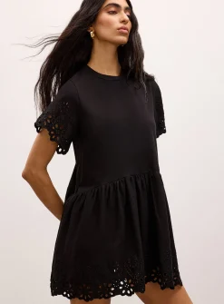 Organic cotton jersey and broderie anglaise minidress