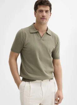 Organic cotton knit Johnny collar polo