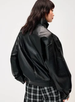 Oversize flaps faux-leather jacket