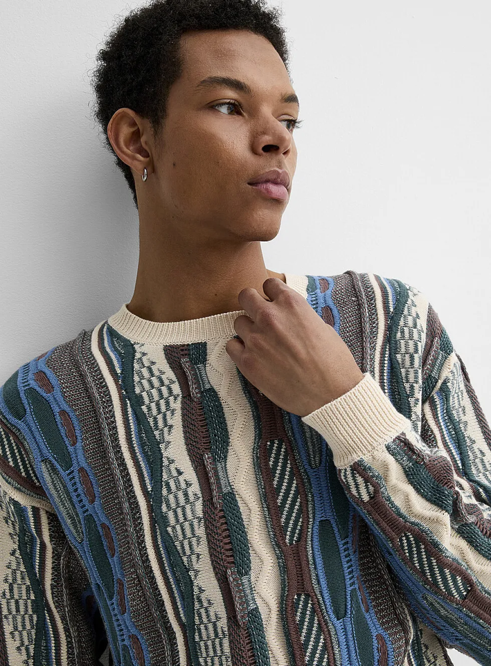 Oversized mixed-knit sweater