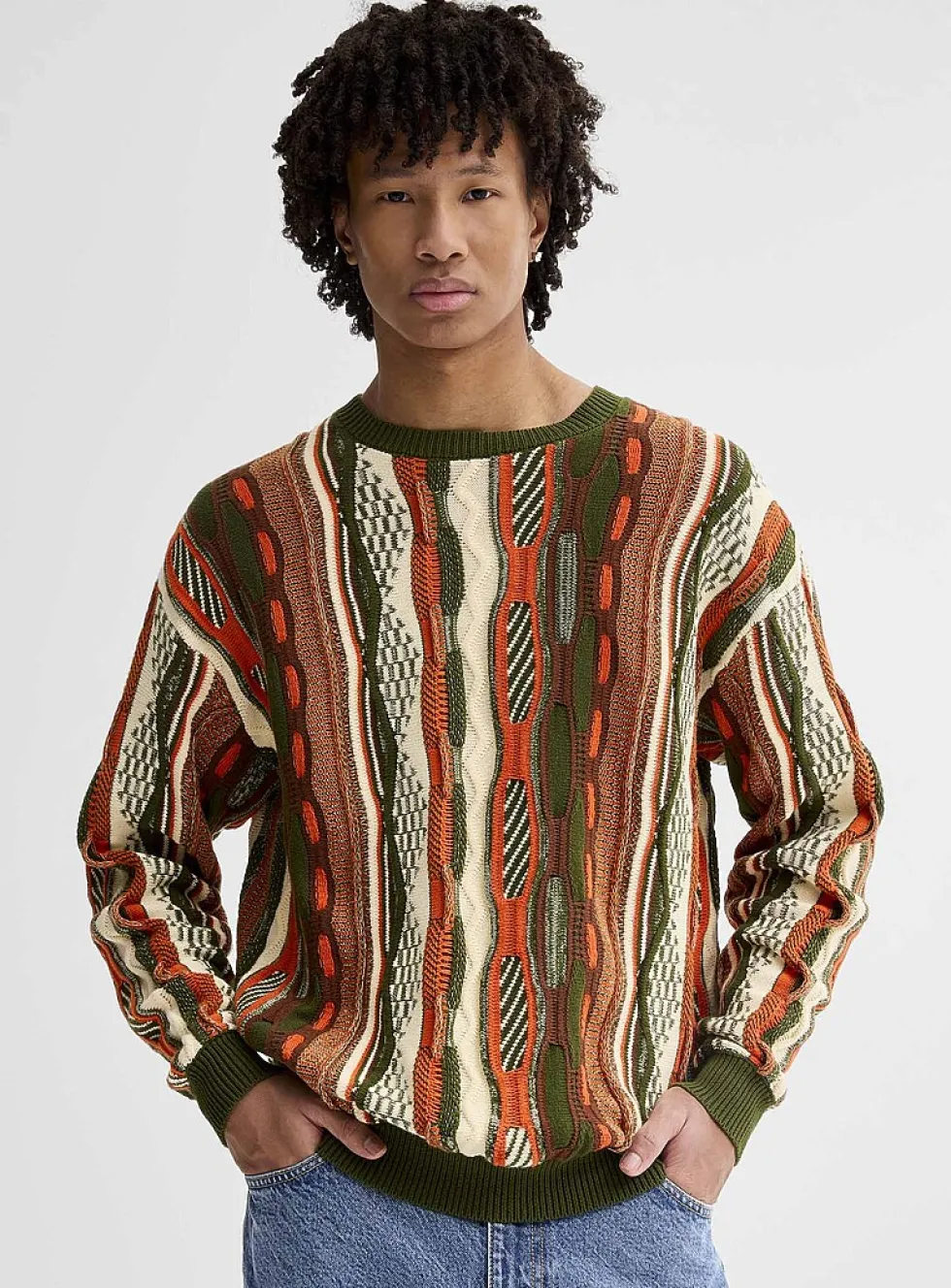 Oversized mixed-knit sweater