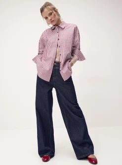 Oversized patterned poplin shirt