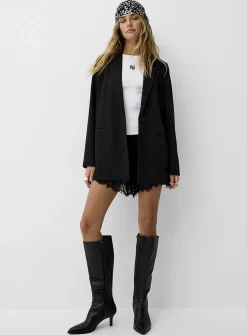 Oversized single-button piqué blazer