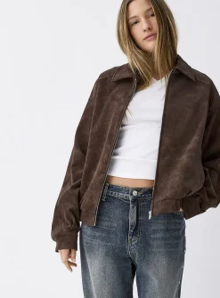 Oversized suede-finish jacket