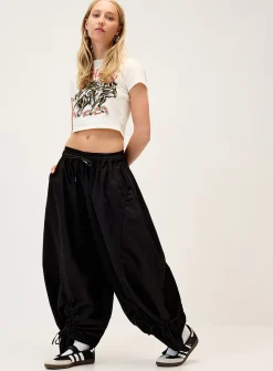 Oversized twill barrel-leg pant
