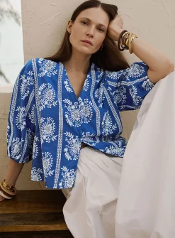 Paisley embroidery V-neck blouse