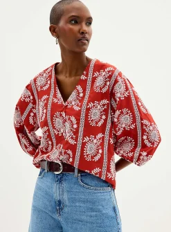 Paisley embroidery V-neck blouse