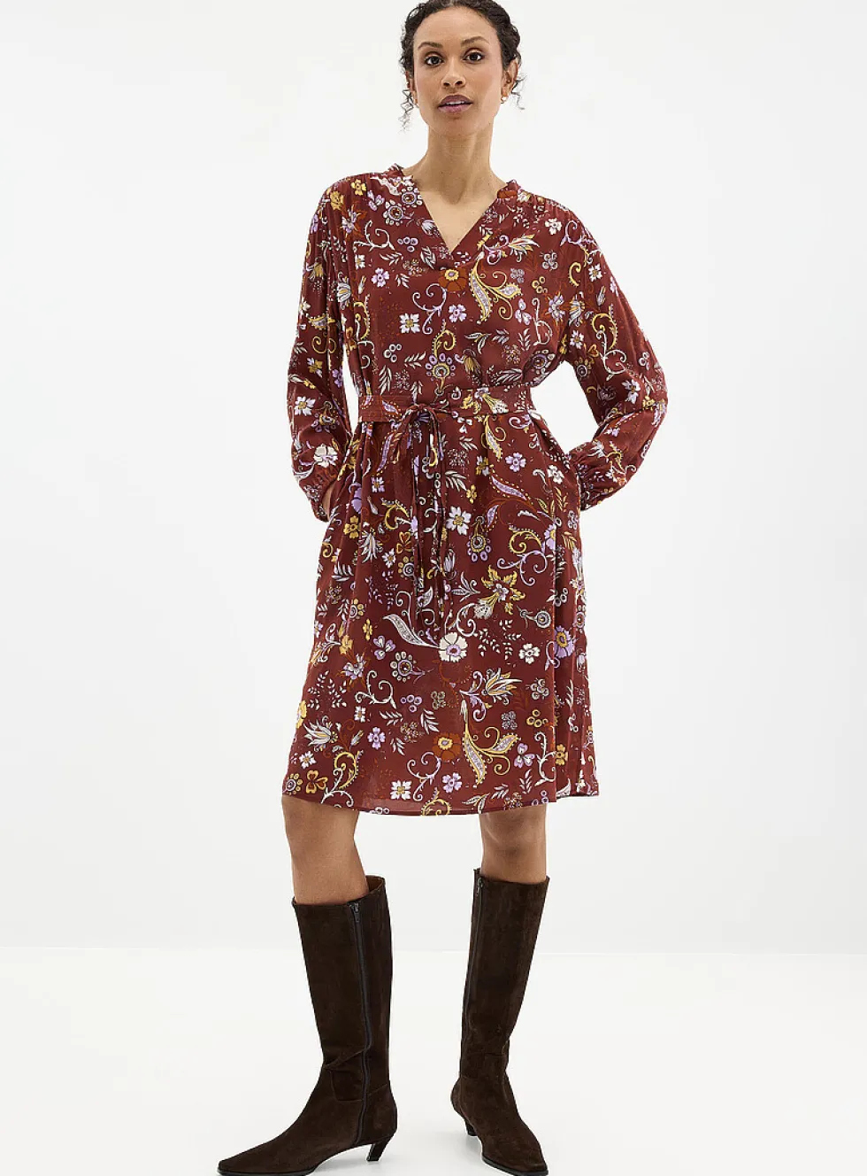 Paisley garden silky belted dress