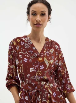 Paisley garden silky belted dress