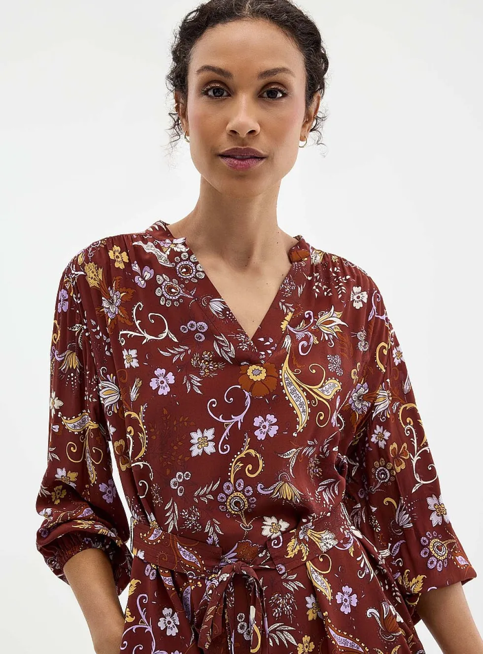 Paisley garden silky belted dress
