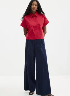 Patch pockets boxy-fit poplin shirt