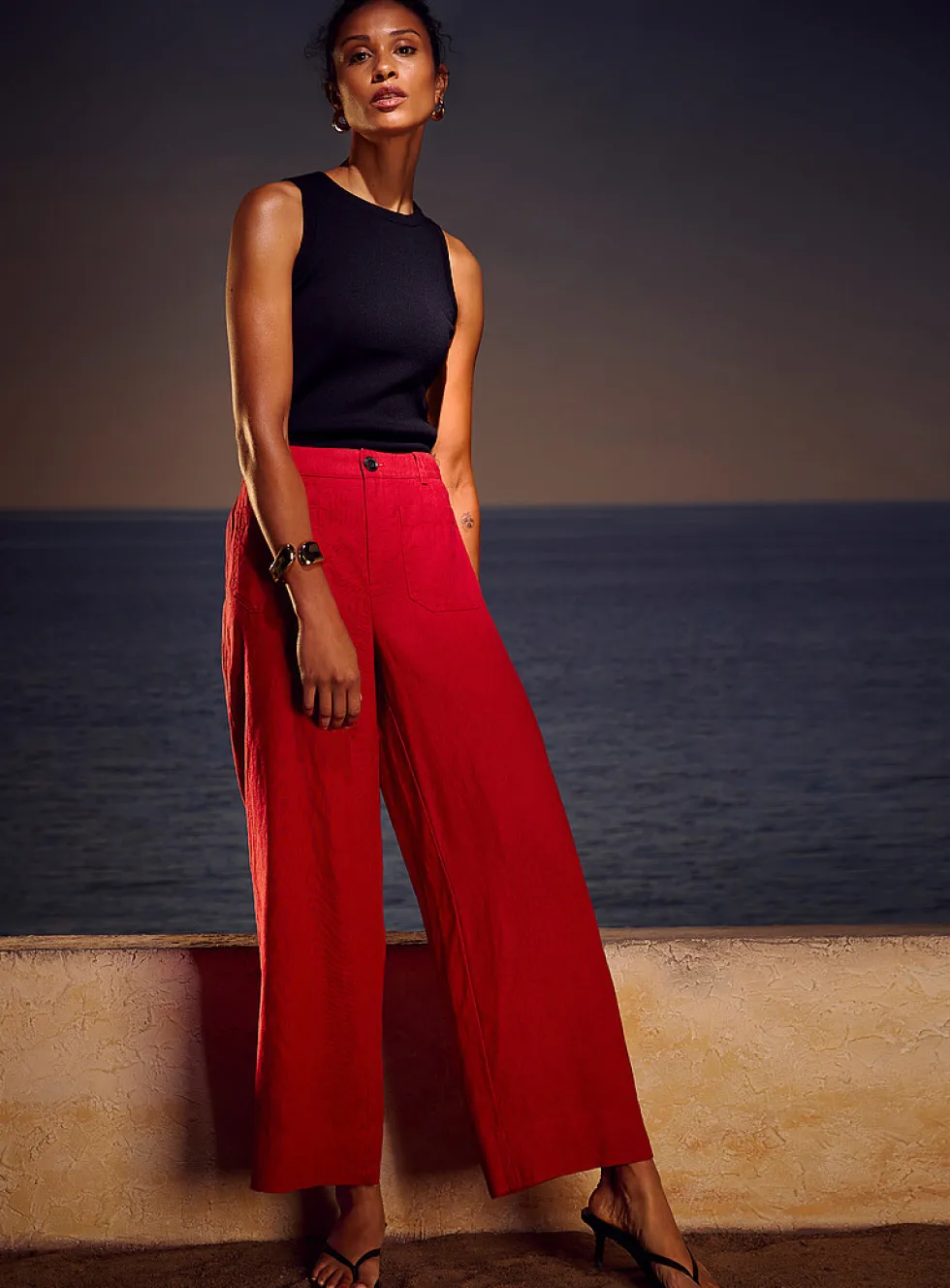 Patch pockets pure linen pant