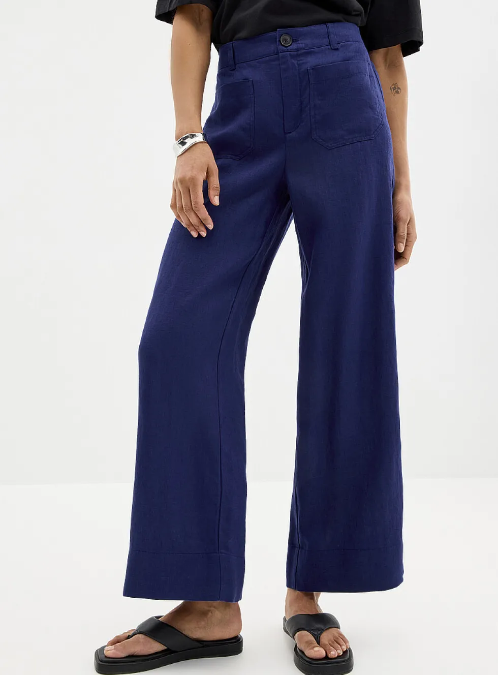 Patch pockets pure linen pant