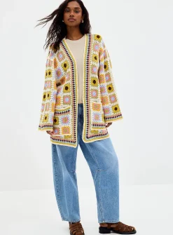 Patchwork crochet open cardigan