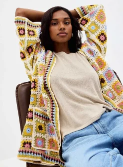 Patchwork crochet open cardigan