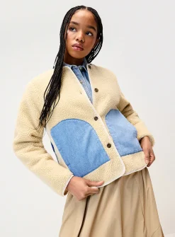 Patchwork high-pile fleece jacket