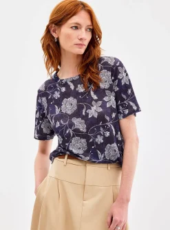 Patterned 100% slub linen T-shirt