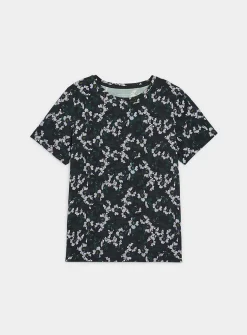 Patterned flowy crew-neck T-shirt