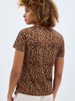 Patterned flowy crew-neck T-shirt