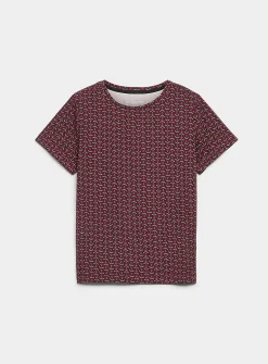 Patterned flowy crew-neck T-shirt