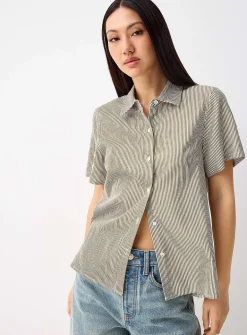 Patterned linen-blend shirt