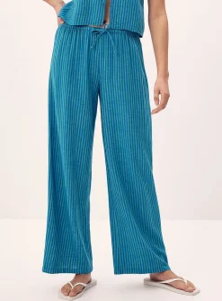 Patterned linen-blend wide-leg pant