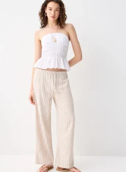 Patterned linen-blend wide-leg pant