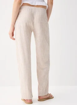 Patterned linen-blend wide-leg pant