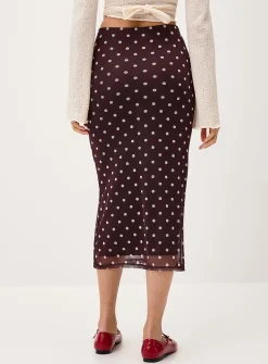 Patterned mesh midi skirt