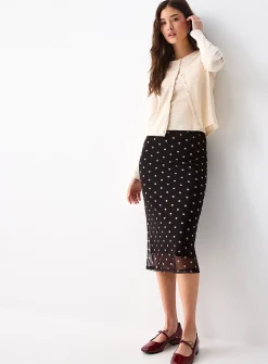 Patterned mesh midi skirt