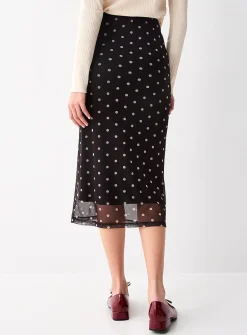 Patterned mesh midi skirt