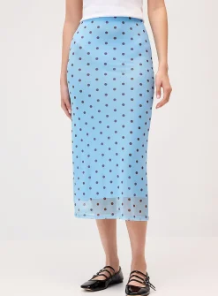 Patterned mesh midi skirt