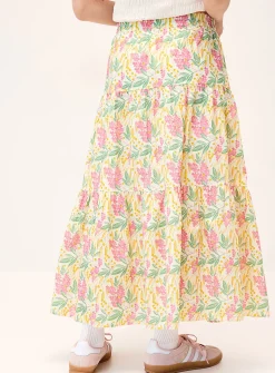 Patterned poplin tiered maxi skirt