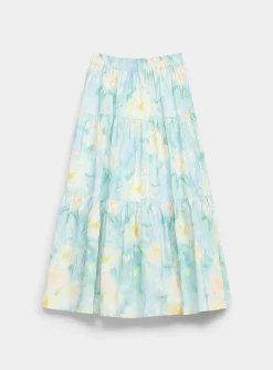 Patterned poplin tiered maxi skirt