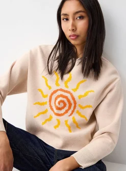 Patterned rolled hem sweater