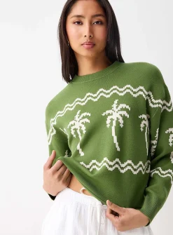 Patterned rolled hem sweater